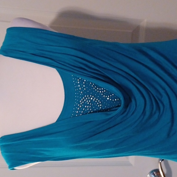 💙🌺Jason Maxwell turquoise Ruched Embellished Tank - Picture 6 of 10